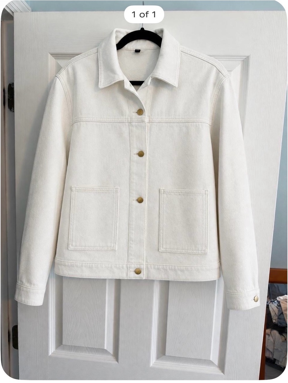 H&M Ivory White Denim Jacket with Button Front